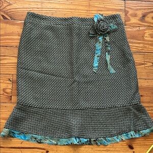 Vintage Preswick & Moore Textured Green Skirt with Blue Accents